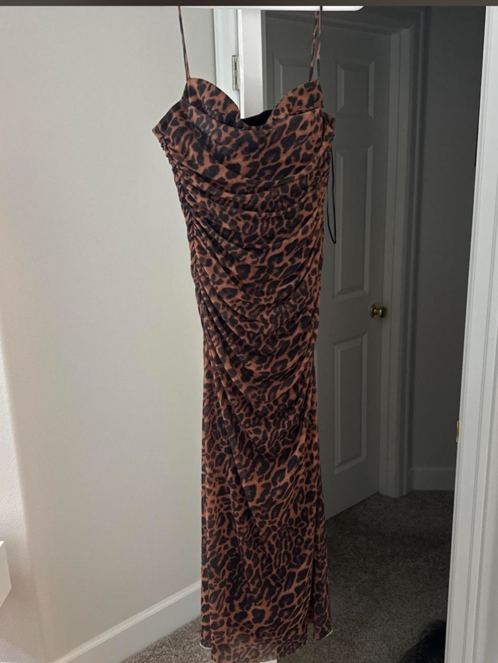 Zara Leopard Print Brown Slip Dress with Cowl Neck